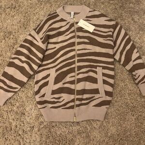 Varley Brown and Cream Patterned Zip-Up